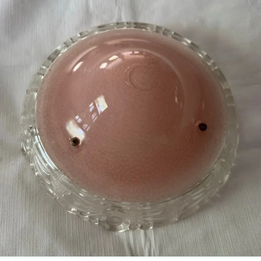 INCOMPLETE Vintage Pink Glass Hanging Ceiling Lamp Shade 3 Hole Scalloped Rim